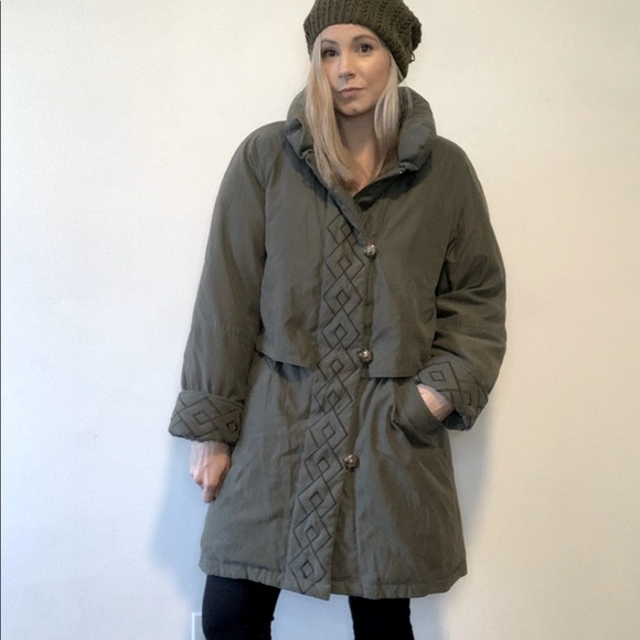 Vintage Quilted Forest Green Down Coat - Picture 3 of 8